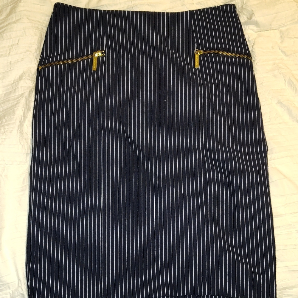 Navy Striped Skirt with Gold Accents